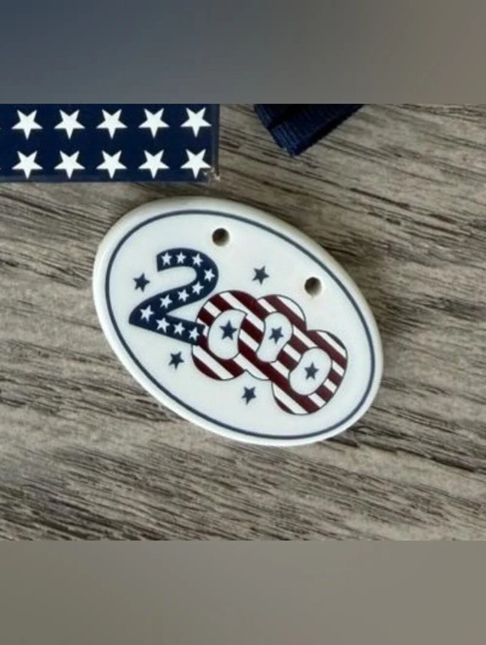 Longaberger Vintage Americana Ceramic Tie-On Set of 2 Flag 2000 Boxed Never Used
